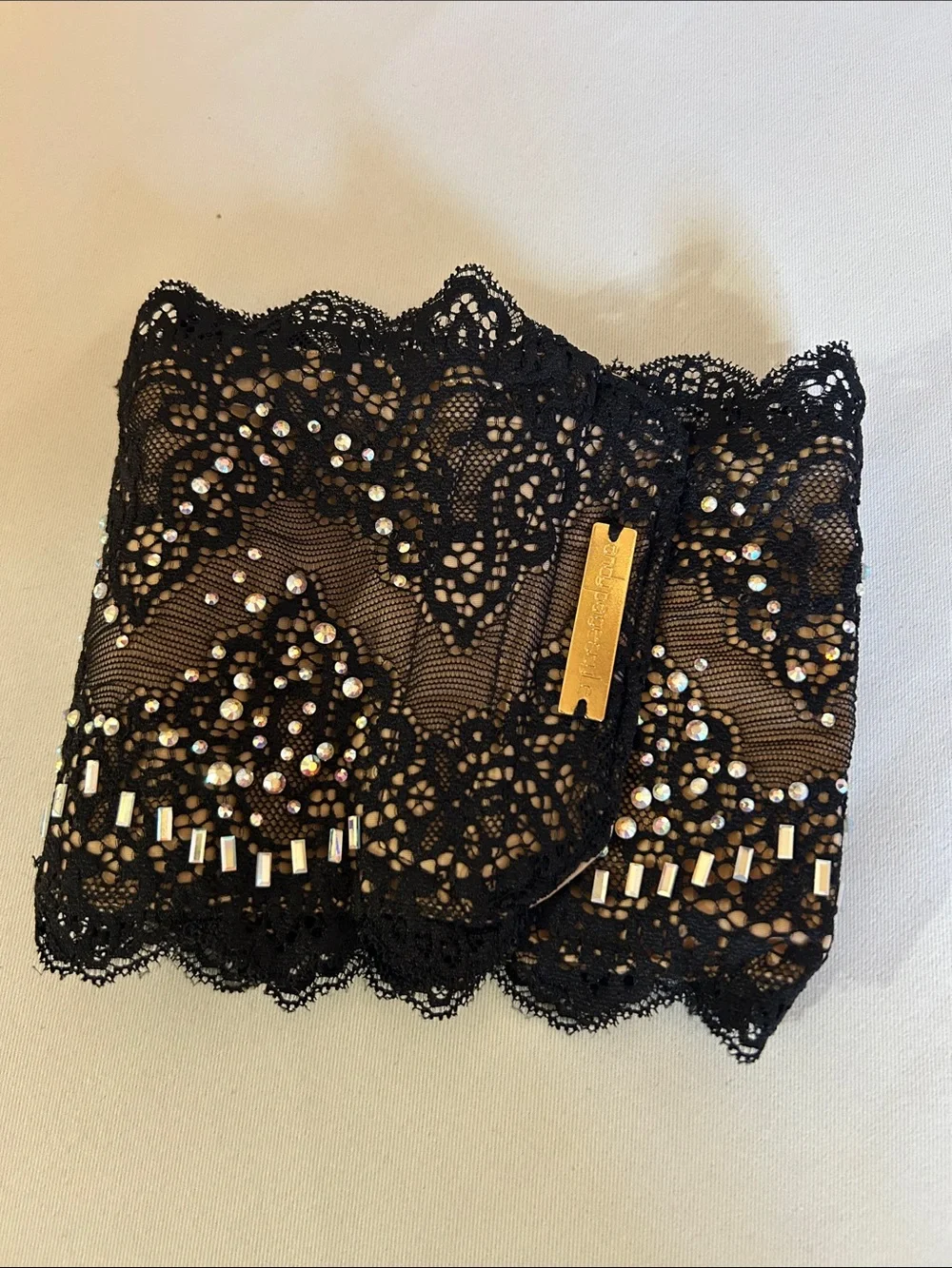 Embellished Black Lace Wrist Cuff - Designer Plaque - Picture 1 of 3